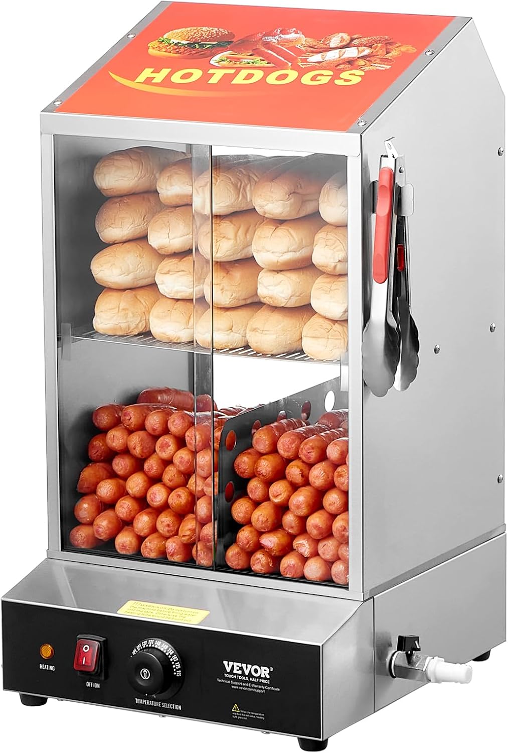 VEVOR, Aparatura do hot dogów, 37 l, 345 x 380 x 640 mm, 1200 W, Przezroczysty