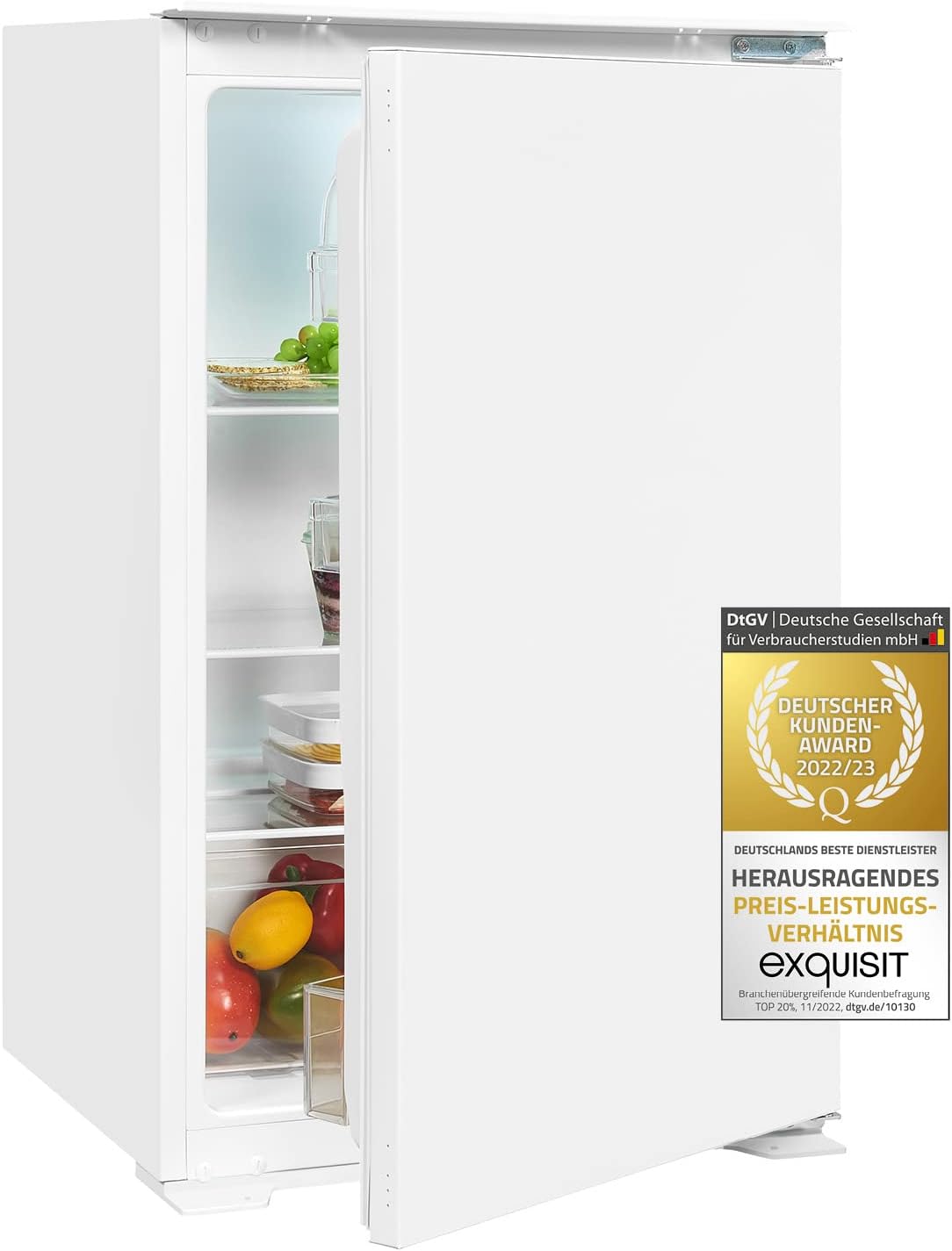 Exquisit, Lodówka, EKS131-V-040E, 129 l, 88,0 x 54,0 x 54,0 cm, 39 dB, Biały, oświetlenie LED