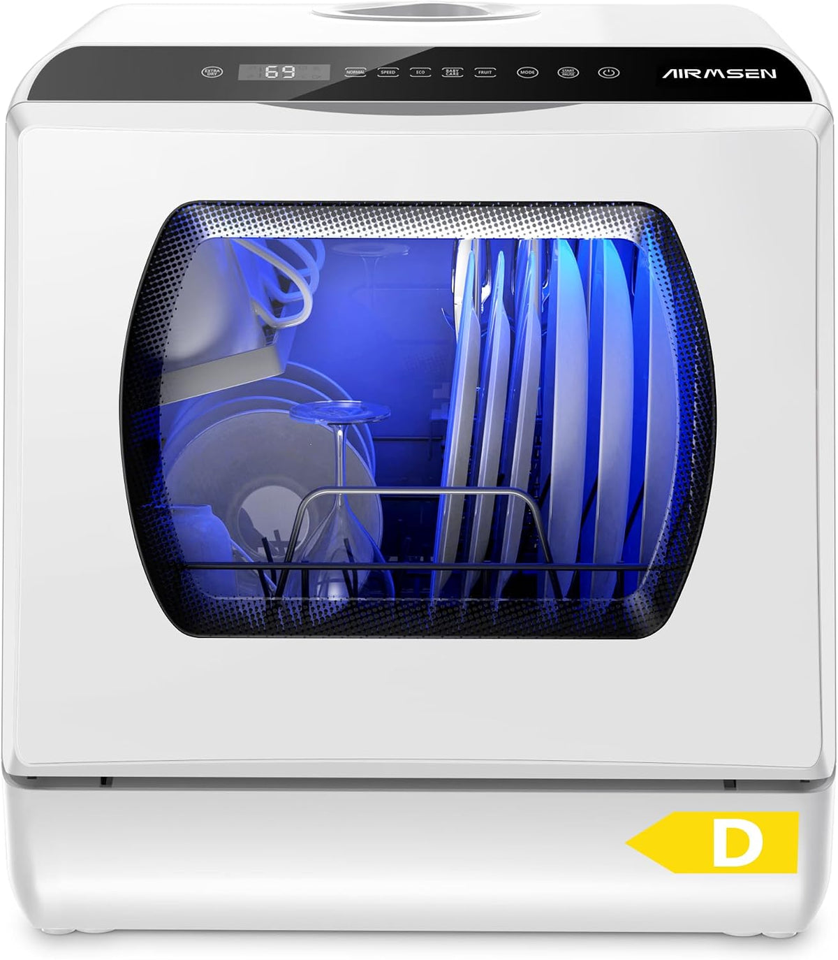 AIRMSEN, Zmywarka, 5 l, 45,8 x 42,8 x 42,5 cm, Biały/Czarny, oświetlenie LED