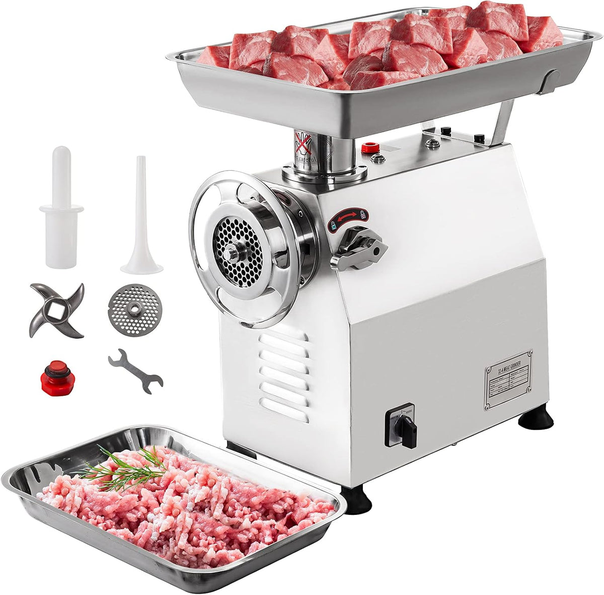 VEVOR, Maszynka do mielenia mięsa, 1100 W, 350 kg, 170 obr./min, Biały/Srebrny