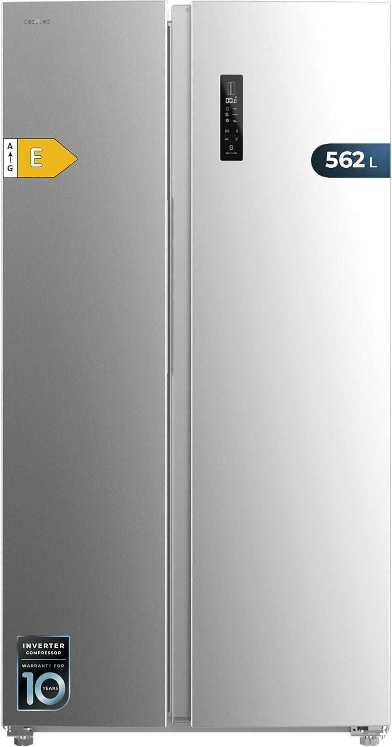 Cecotec, Lodówka, 177 x 91,2 cm, 562 l, Srebrny, stal nierdzewna, oświetlenie LED, No Frost, kompresor