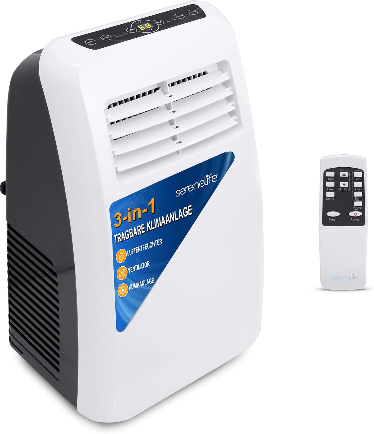 SereneLife, Klimatyzator, 7000 BTU, 3 W, Biały/Czarny, timer, 3 w 1