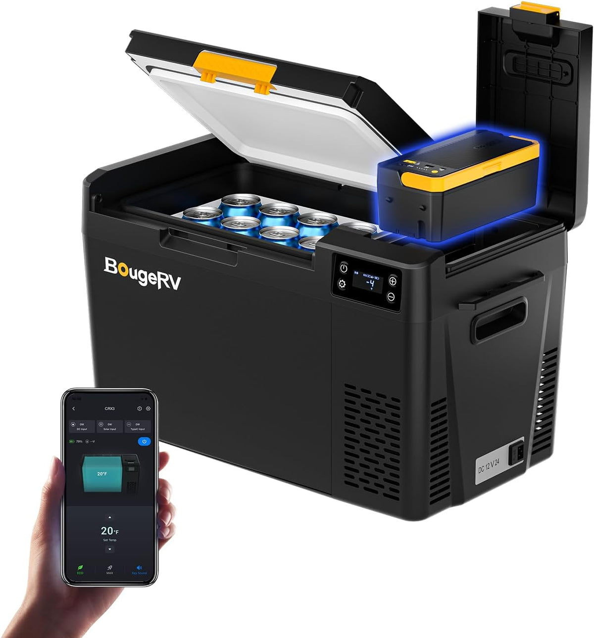 BougeRV, Minilodówka, CRX3, 240 Wh, 22 l, 12 V, Biały, praca bezprzewodowa