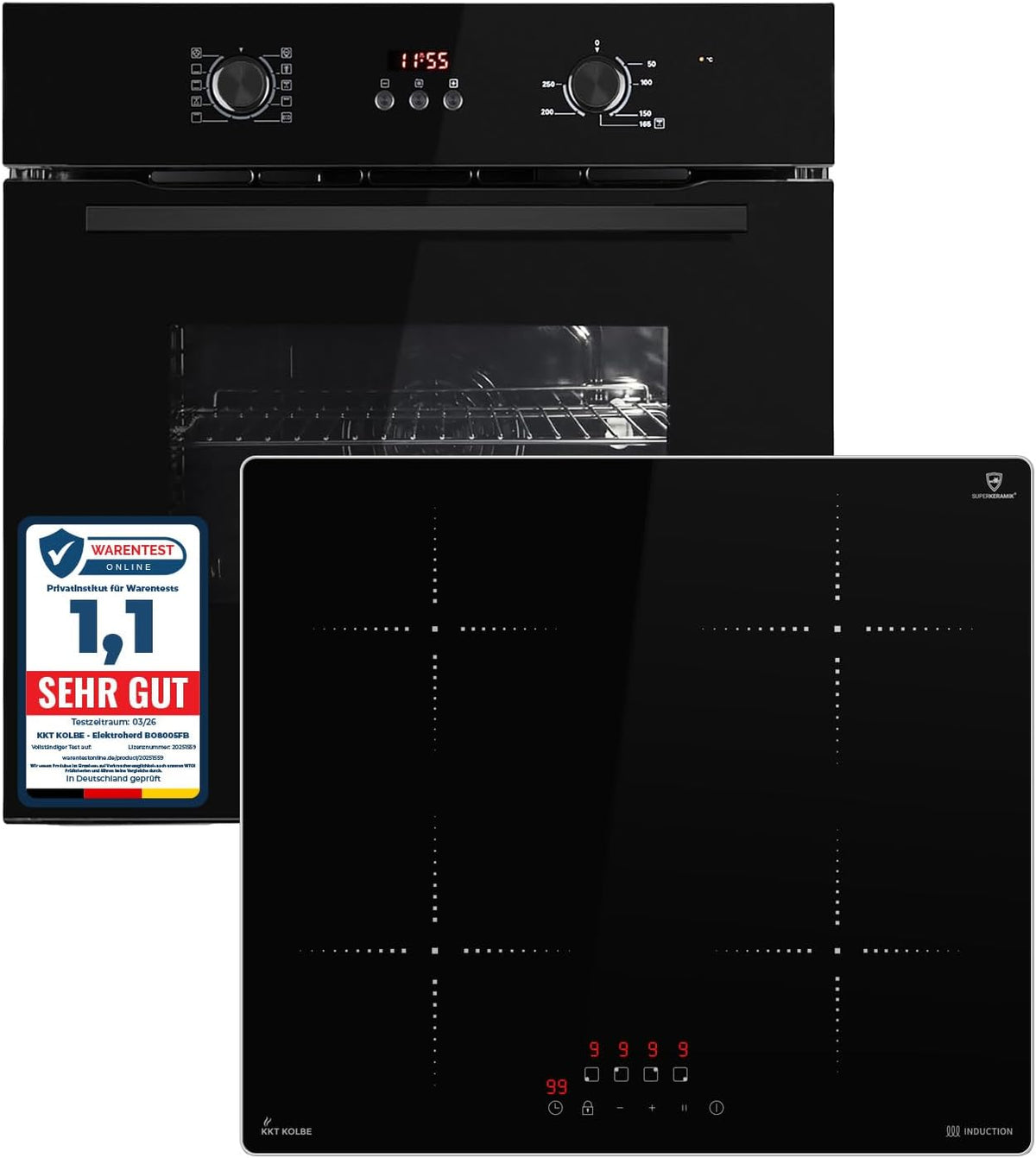 KKT KOLBE, Płyta indukcyjna, BO8005FB, 60 cm, 7 kW, 230 V, Czarny, stal nierdzewna, oświetlenie LED, timer, funkcja grilla