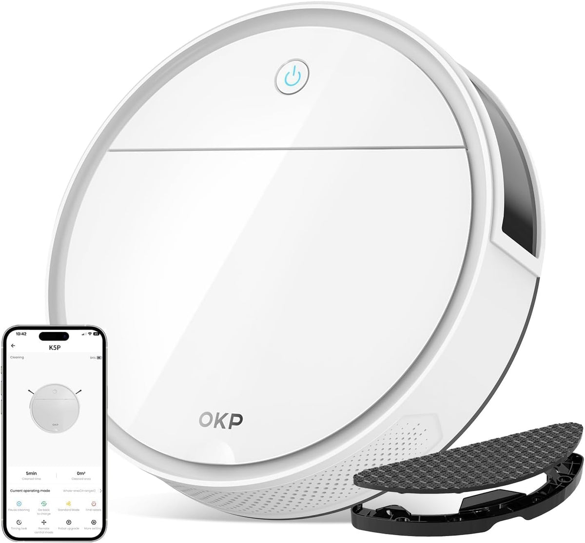 OKP, Robot sprzątający, 7.7 cm, Biały, Wi-Fi