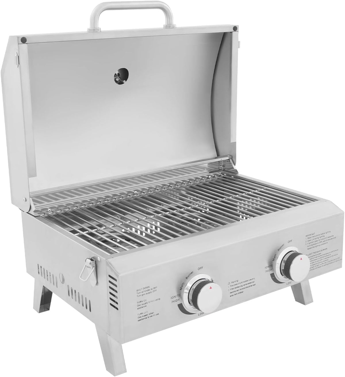 Grille na propan, DAOHHFO, 55,8 x 45 x 38 cm, 15 kg, Srebrny, stal nierdzewna, składana konstrukcja, funkcja grilla