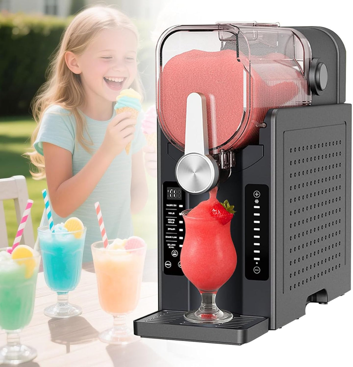 Maszynka do lodów, Sunseota, 1,6 l, Czarny/Srebrny, oświetlenie LED, timer, samoczyszczenie