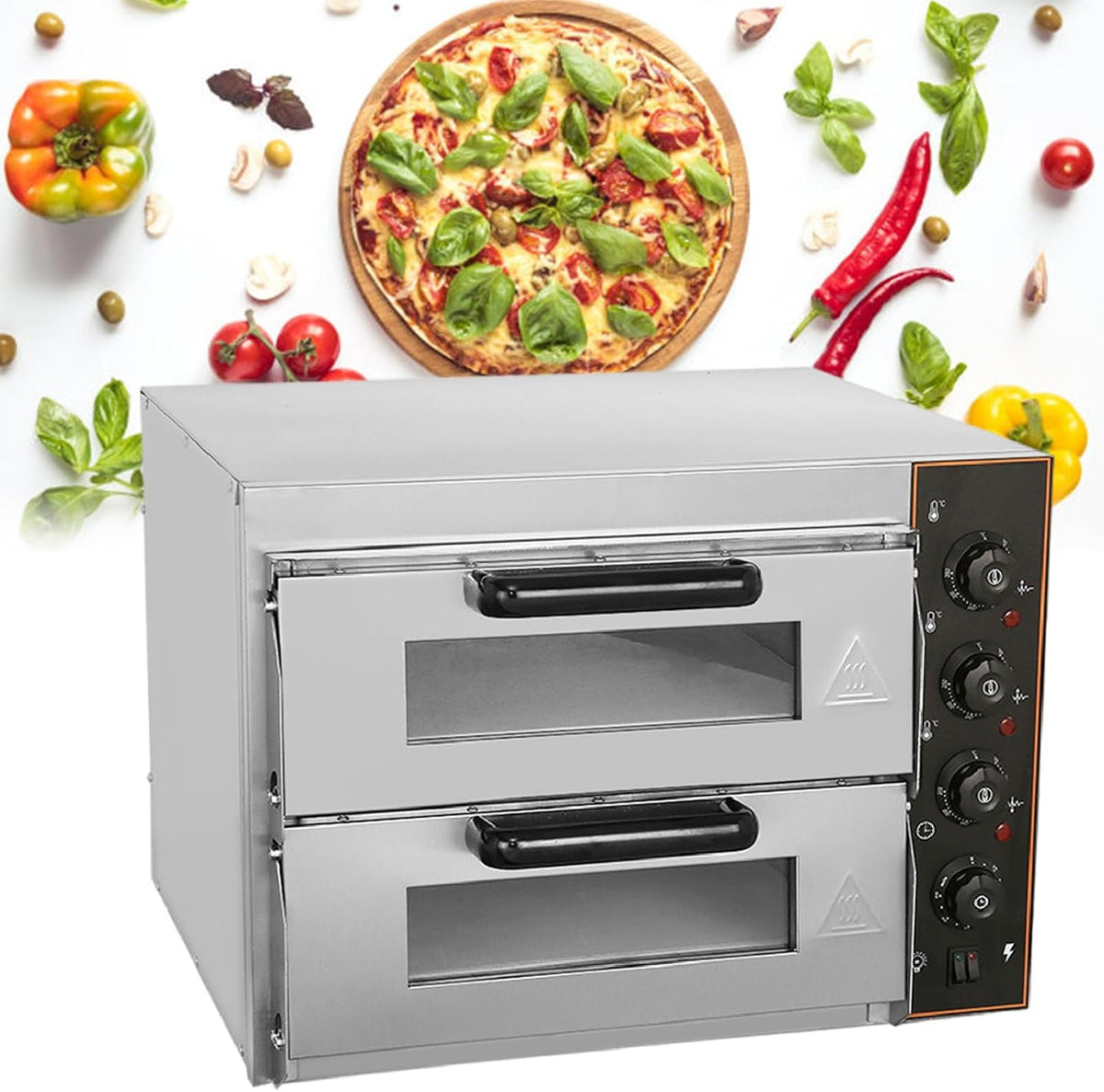 Piec do pizzy, XEEAOFE, 16 cali, 110 V, 27,5 kg, Czarny / Srebrny