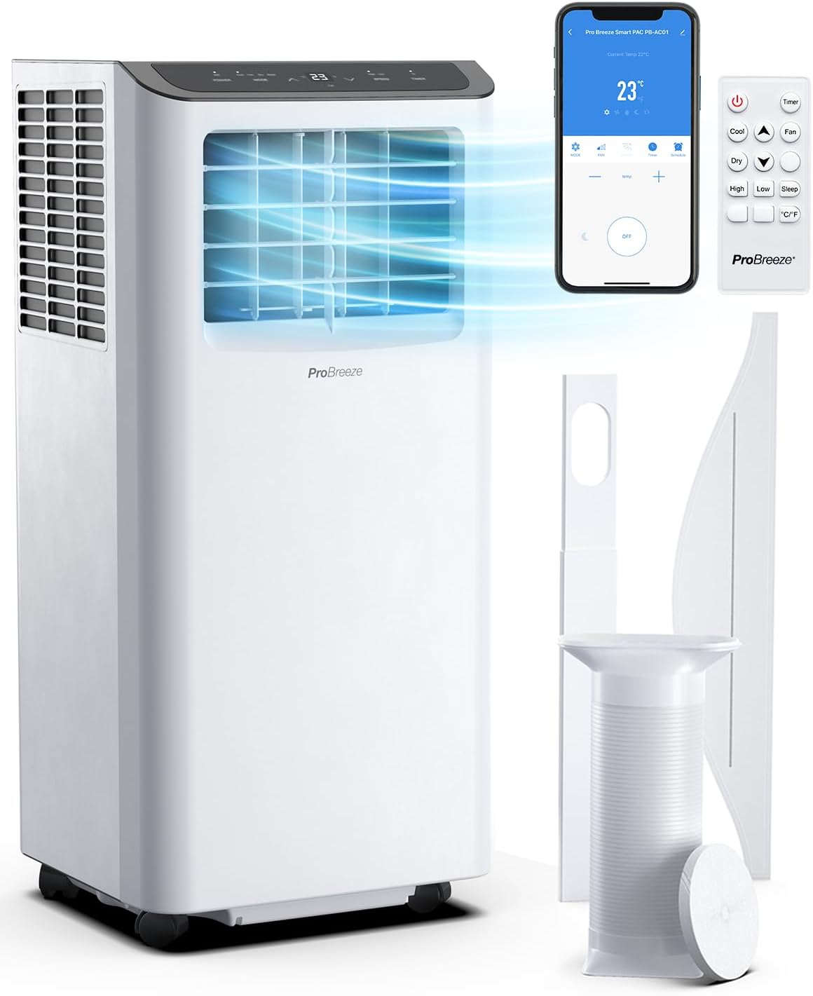 Pro Breeze, Klimatyzator, 4 W, 9000 BTU, Biały, oświetlenie LED, pilot zdalnego sterowania, timer
