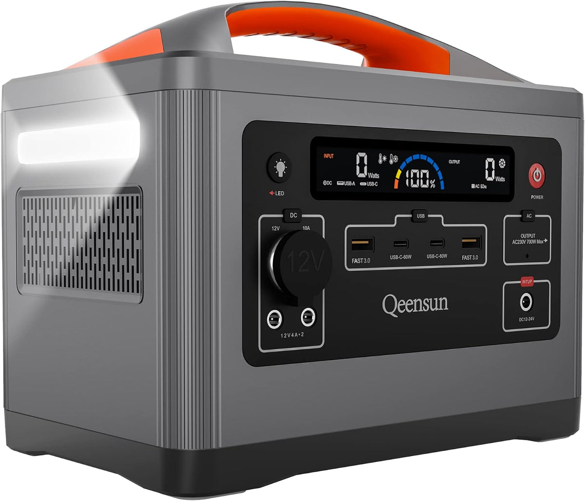 Qeensun, Agregatory, 537,6 Wh, 700 W, 6,62 kg, Szary/Pomarańczowy, oświetlenie LED, USB